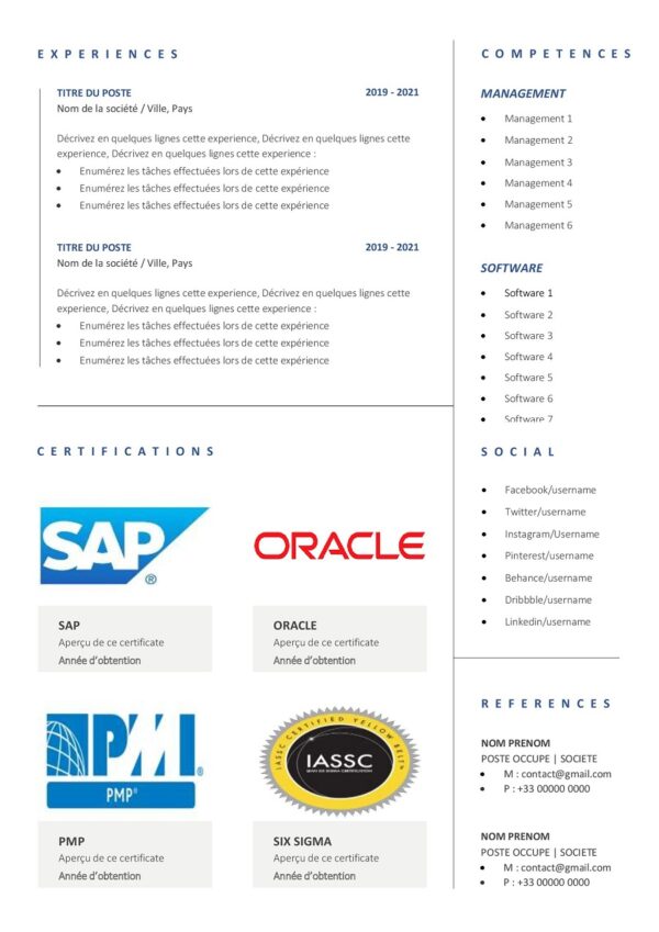 CV sur 2 pages - Modèle CV avec certifications