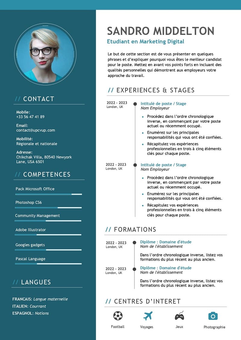 modèle de CV étudiant en marketing digital