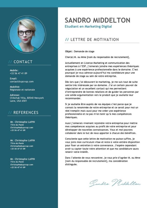 modèle de lettre de motivation en marketing digital